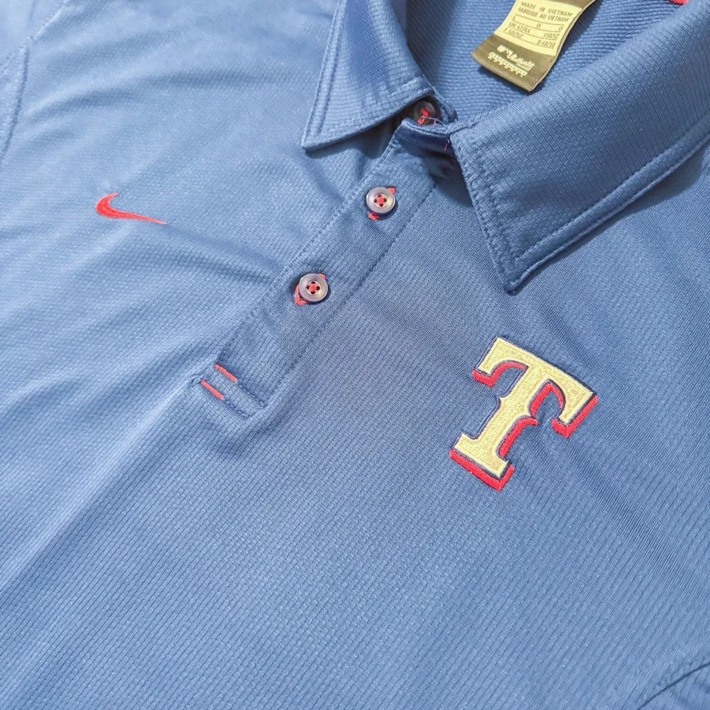 Nike Dri Fit Texas Rangers Polo Shirt Mens‎ L Large Blue Baseball MLB